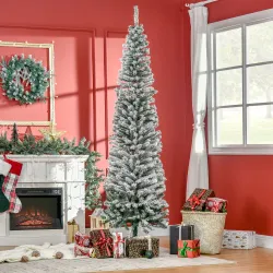 Árbol de Navidad Estrecho 225 cm Árbol Navideño Nevado con 738 Ramas y Soporte de Metal para Salón Verde y Blanco - Ogal.Es