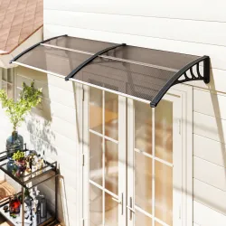 Marquesina para Puertas y Ventanas 195x75 cm con Paneles de Policarbonato Barras de Aluminio Marrón - Ogal.Es
