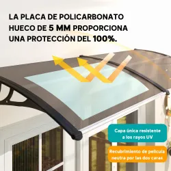 Marquesina para Puertas y Ventanas 195x75 cm con Paneles de Policarbonato Barras de Aluminio Marrón - Ogal.Es