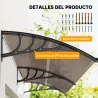 Marquesina para Puertas y Ventanas 195x75 cm con Paneles de Policarbonato Barras de Aluminio Marrón - Ogal.Es