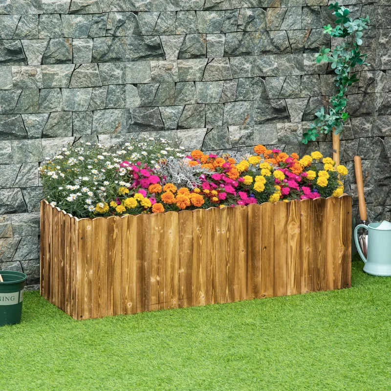 Jardinera de Madera Jardinera Elevada para Cultivos Verduras Flores en Patio Balcón Terraza 120x40x40 cm Carboni... - Ogal.Es