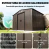 Cobertizo de Jardín 4,9 m² 277x195x192 cm con 2 Puertas Corredizas Techo Inclinado y 4 Ventanas Marrón - Ogal.Es