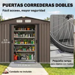 Cobertizo de Jardín 4,9 m² 277x195x192 cm con 2 Puertas Corredizas Techo Inclinado y 4 Ventanas Marrón - Ogal.Es
