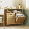 Mueble Ropa Sucia de Bambú 2 Bolsas de Ropa Extraíbles y Lavables con Asa 2 Estantes Abiertos 82x33x88 cm Natural - Ogal.Es