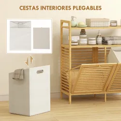 Mueble Ropa Sucia de Bambú 2 Bolsas de Ropa Extraíbles y Lavables con Asa 2 Estantes Abiertos 82x33x88 cm Natural - Ogal.Es