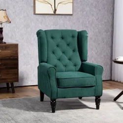 Sillón para Sala de Estilo Francés con Asiento Acolchado y Cojines, en Poliéster, 74x86x102 cm, Verde Oscuro - Ogal.Es