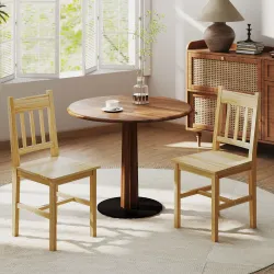 Juego de 2 Sillas de Comedor de Madera Sillas de Cocina con Respaldo de Listones, Asiento Amplio Madera Natural - Ogal.Es