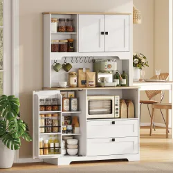 Alacena de Cocina con 3 Puertas 2 Cajones 3 Estantes en la Puerta 8 Ganchos Encimera Amplia Blanco - Ogal.Es