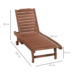Tumbona de Madera Exterior Silla Reclinable de Jardín con 2 Ruedas Respaldo Ajustable y 1 Bandeja Carga 113 kg N... - Ogal.Es