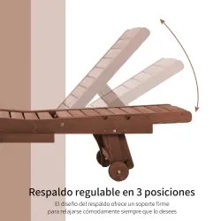 Tumbona de Madera Exterior Silla Reclinable de Jardín con 2 Ruedas Respaldo Ajustable y 1 Bandeja Carga 113 kg N... - Ogal.Es