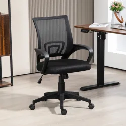 Silla de Escritorio de Malla Giratoria con Altura Ajustable Función de Basculante y Reposabrazos Carga 120 kg Negro - Ogal.Es