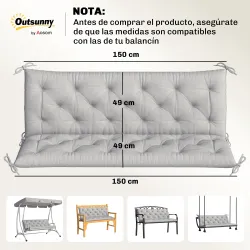 Cojín para Banco de Jardín con Respaldo Relleno Grueso y Cintas de Sujeción para Interior y Exterior 150x98x8 cm... - Ogal.Es