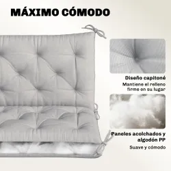 Cojín para Banco de Jardín con Respaldo Relleno Grueso y Cintas de Sujeción para Interior y Exterior 150x98x8 cm... - Ogal.Es