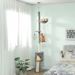 Árbol para Gatos de Piso a Techo Altura Ajustable 220-240cm con Hamaca Plataformas en Flor Cuevas Rampa Bola Gri... - Ogal.Es