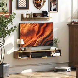 Conjunto de Muebles de Salón Muebles de TV con Estante de Pared Compartimentos Orificios para Cables 120x24x16 c... - Ogal.Es
