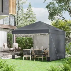 Carpa Plegable Pop-up 3x3 m 2 Paredes Laterales Anti-UV Altura Ajustable Sacos de Arena Bolsa de Transporte Gris... - Ogal.Es