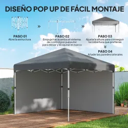 Carpa Plegable Pop-up 3x3 m 2 Paredes Laterales Anti-UV Altura Ajustable Sacos de Arena Bolsa de Transporte Gris... - Ogal.Es