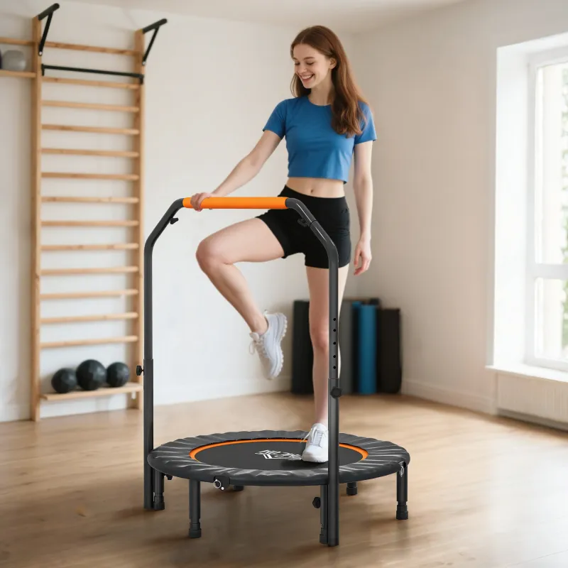 Cama Elástica Plegable Ø102 cm con Mango Ajustable Marco de Acero para Entrenamiento Piernas Cuerpo Negro y Naranja - Ogal.Es