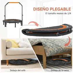 Cama Elástica Plegable Ø102 cm con Mango Ajustable Marco de Acero para Entrenamiento Piernas Cuerpo Negro y Naranja - Ogal.Es