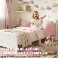 Cama Infantil 70x140 cm Montessori con Barandillas Altas Tema Algodón de Azúcar para Niños y Niñas de 3-6 Años Rosa - Ogal.Es