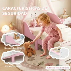 Cama Infantil 70x140 cm Montessori con Barandillas Altas Tema Algodón de Azúcar para Niños y Niñas de 3-6 Años Rosa - Ogal.Es