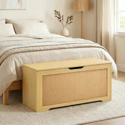 Baúl de Almacenaje 136L Banco de Almacenaje con Panel de Ratán Tapa Brazos de Soporte para Recibidor 100x40x45cm... - Ogal.Es