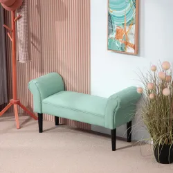 Banco Pie de Cama Tapizado en Lona con Patas de Madera Reposabrazos y Asiento Acolchado Verde Claro - Ogal.Es