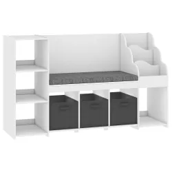 Estantería Infantil Juguetes con Rincón de Lectura Cojín 3 Cajones de Tela 3 Estantes 4 Cubículos 137x40x80 cm B... - Ogal.Es