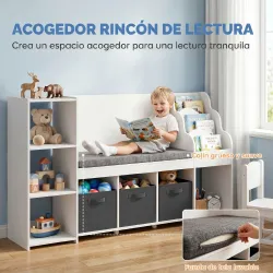 Estantería Infantil Juguetes con Rincón de Lectura Cojín 3 Cajones de Tela 3 Estantes 4 Cubículos 137x40x80 cm B... - Ogal.Es
