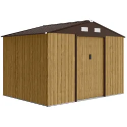 Cobertizo de Jardín Exterior 4,9 m² 277x195x192 cm con Puerta Corredera Ventilación y Kit de Fundación Marrón - Ogal.Es