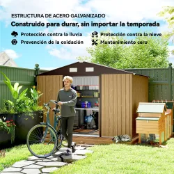 Cobertizo de Jardín Exterior 4,9 m² 277x195x192 cm con Puerta Corredera Ventilación y Kit de Fundación Marrón - Ogal.Es