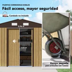Cobertizo de Jardín Exterior 4,9 m² 277x195x192 cm con Puerta Corredera Ventilación y Kit de Fundación Marrón - Ogal.Es