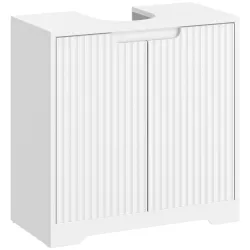 Mueble Bajo Lavabo con Puertas de Cierre Suave y Diseño Acanalado 2 Estantes para Lavabo con o sin Pedestal Blanco - Ogal.Es