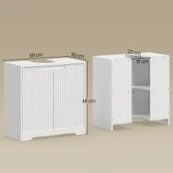 Mueble Bajo Lavabo con Puertas de Cierre Suave y Diseño Acanalado 2 Estantes para Lavabo con o sin Pedestal Blanco - Ogal.Es