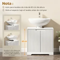 Mueble Bajo Lavabo con Puertas de Cierre Suave y Diseño Acanalado 2 Estantes para Lavabo con o sin Pedestal Blanco - Ogal.Es