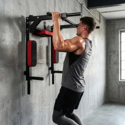 Barra de Dominadas de Pared 2 en 1 Estación Multifuncional para Gimnasio en Casa Carga 200 kg Rojo - Ogal.Es