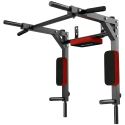 Barra de Dominadas de Pared 2 en 1 Estación Multifuncional para Gimnasio en Casa Carga 200 kg Rojo - Ogal.Es