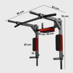 Barra de Dominadas de Pared 2 en 1 Estación Multifuncional para Gimnasio en Casa Carga 200 kg Rojo - Ogal.Es
