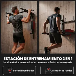 Barra de Dominadas de Pared 2 en 1 Estación Multifuncional para Gimnasio en Casa Carga 200 kg Rojo - Ogal.Es