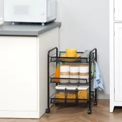 Carrito de Cocina de Acero con 3 Cestas Carga 9 kg para Comedor Sala de Estar Baño 45x26,5x63 cm Negro - Ogal.Es