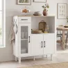 Aparador de Cocina Moderno con Puerta de Acrílico Cajón Estante Ajustable Compartimento Abierto 80x34x91 cm Blanco - Ogal.Es