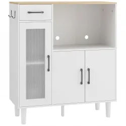 Aparador de Cocina Moderno con Puerta de Acrílico Cajón Estante Ajustable Compartimento Abierto 80x34x91 cm Blanco - Ogal.Es