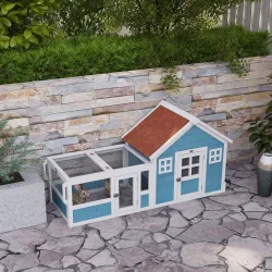 Jaula para Conejo Grande con 2 Ventanas de Decoración Ruedas 1 Puerta 1 Rampa y Techo de Asfalto 162,5x59,2x77,6... - Ogal.Es