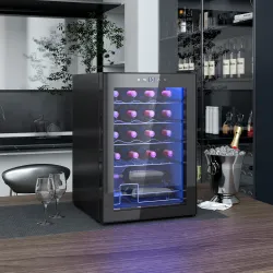 Nevera para Vinos 20 Botellas con Compresor Puerta Anti-UV Temperatura 5-18°C Pantalla Táctil Luz LED 39DB Negro - Ogal.Es