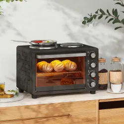 Horno Eléctrico de Sobremesa 28L 2600W con Placas Calentadoras Temperatura Ajustable Temporizador Bandeja Negro - Ogal.Es