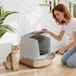 Arenero para Gatos de Acero Inoxidable L con Tapa Abatible Pala Metálica Bolsa Desodorizante Fácil Limpiar Gris ... - Ogal.Es