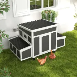 Gallinero para Exterior 147x93,5x89,5cm con Ventana Nido Bandeja Extraíble Perchas Jaula para 2-4 Gallinas Gris ... - Ogal.Es