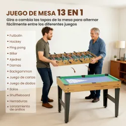 Mesa Multijuegos 13 en 1 con Futbolín Billar Ping-pong Hockey Ajedrez Damas Backgammon y Accesorios - Ogal.Es