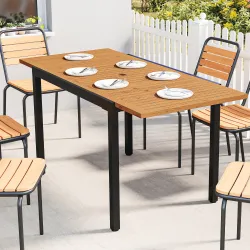 Mesa de Jardín Extensible 100/150x70 cm de Madera y Metal con Agujero para Sombrilla para 4-6 Personas Teca - Ogal.Es