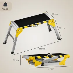 Banco de Trabajo Antideslizante Soporte de Herramientas Plegable de Aluminio con Asa 150 kg 110x32x50 cm Negro - Ogal.Es